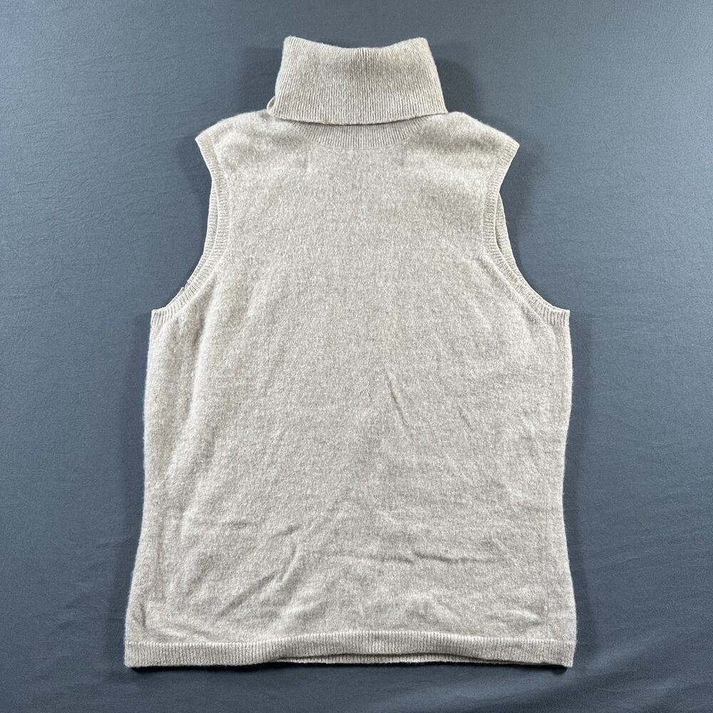 Ann Taylor Beige Solid Knit Cashmere Sleeveless Turtleneck Pullover M